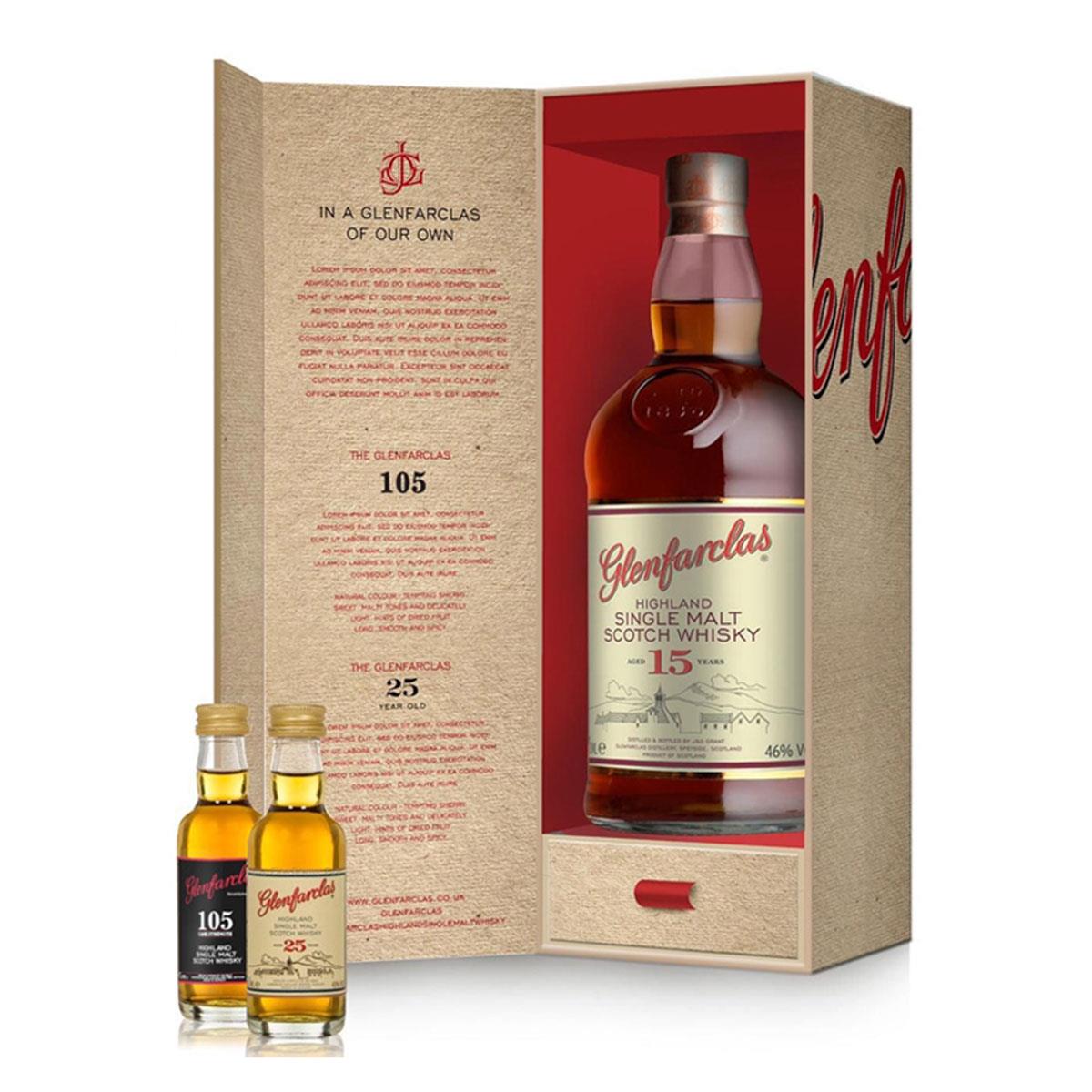 Glenfarclas 15 y.o. 700ml + Glenfarclas 25 y.o. 50ml + Glenfarclas 105 50ml Glenfarclas 15 y.o. 700ml + Glenfarclas 25 y.o. 50ml + Glenfarclas 105 50ml